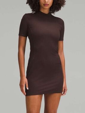 lululemon athletica Short-Sleeve Mock Neck Mini Dress — Dark Brown